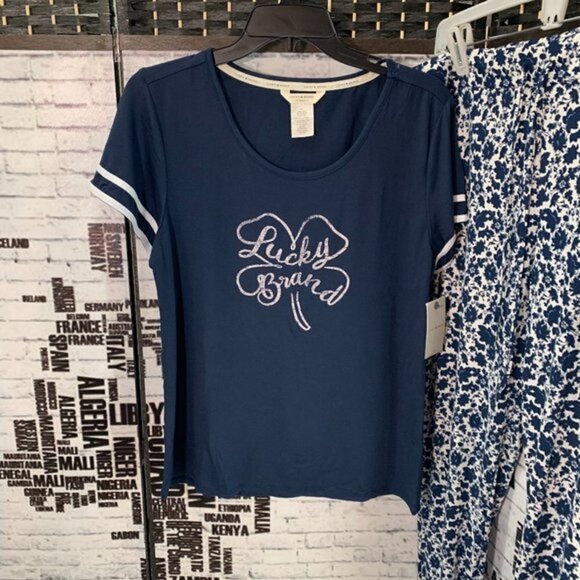 Lucky Brand L Blue Logo Floral Lounge Set - Picture 2 of 6